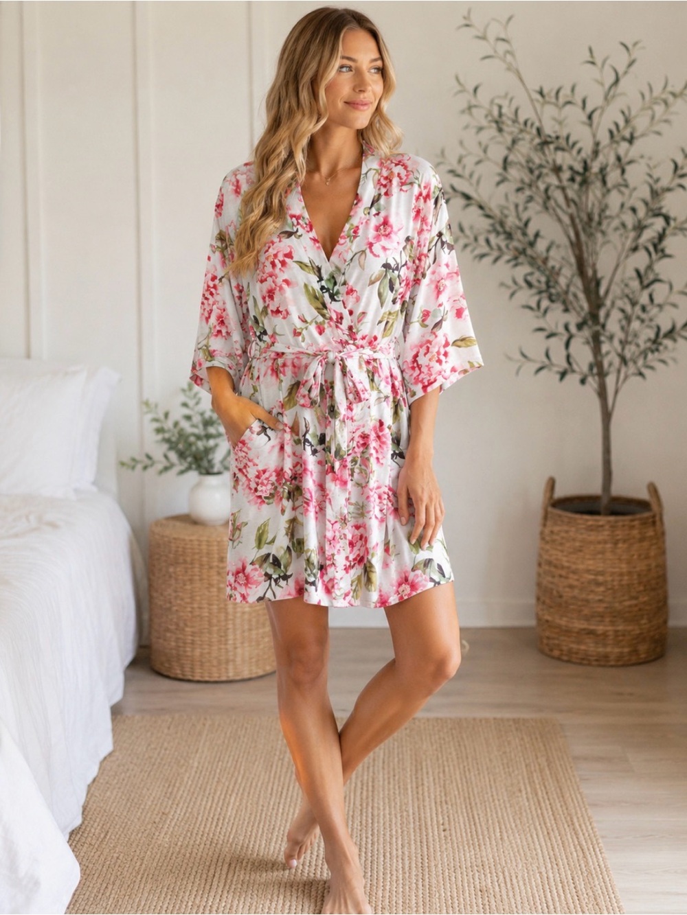Show Me Your Mumu Floral Wrap Robe Pink Green One Size OS Bridal Lounge